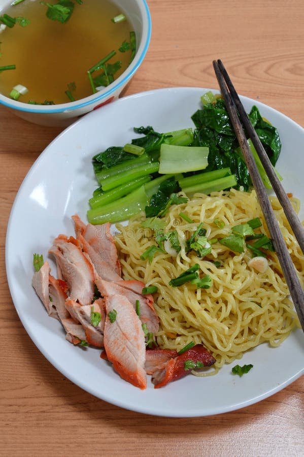 Chinese Egg Noodle with Barbecue Pork and Soup Stock Image Image of