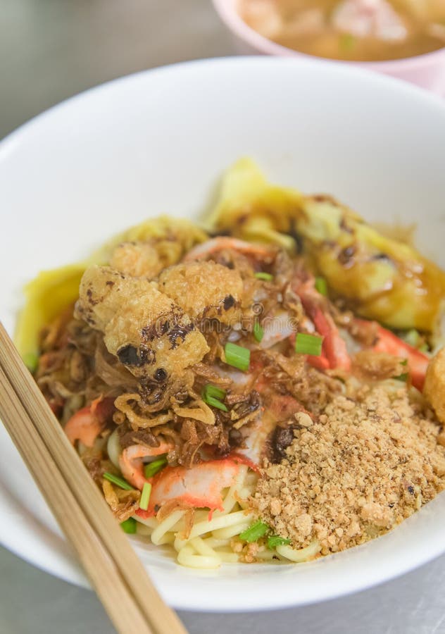 Chinese Egg Noodle with Red Roasted Pork Stock Photo Image of