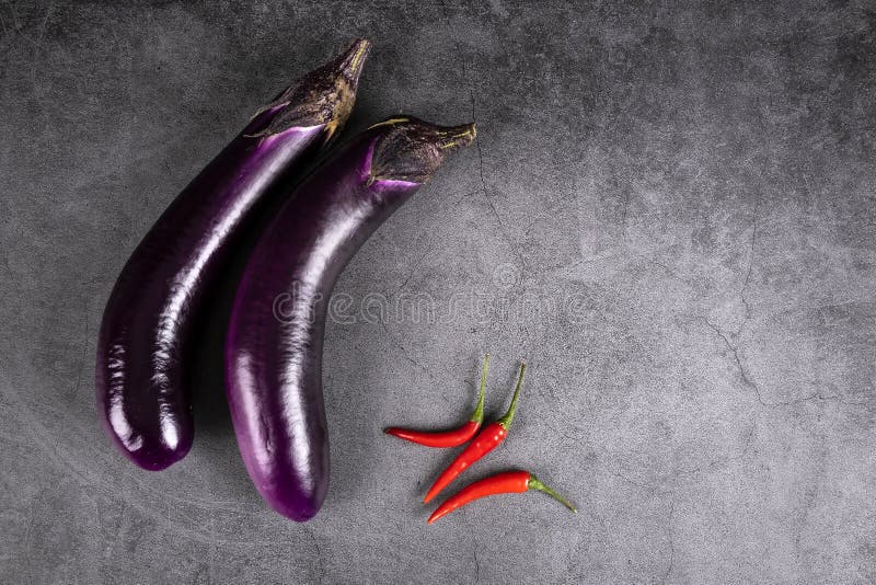 Chinese Eggplants and Hot Red Chili Peppers