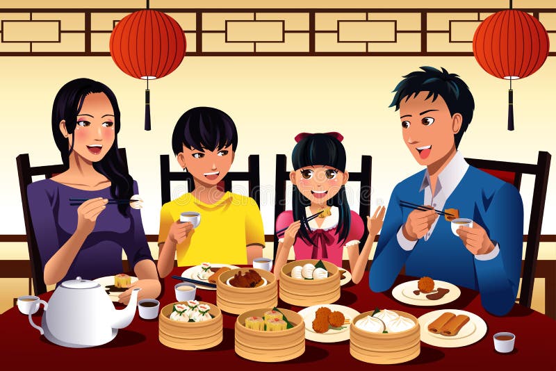 Chinese familie die dim sum eten