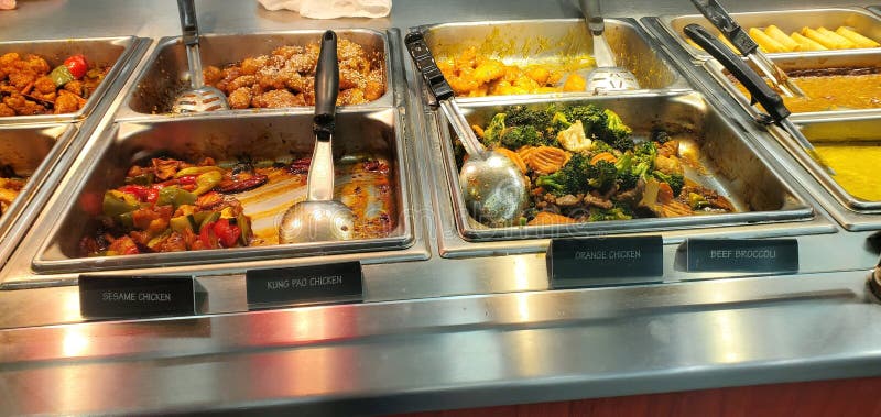 Chinese Food in a Buffet Style Setting at a Restaurant. Stock Image