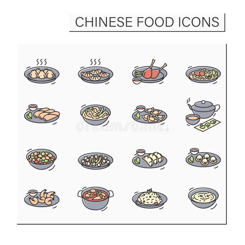 Chinese Food Color Icons Set Stock Vector - Illustration of rice
