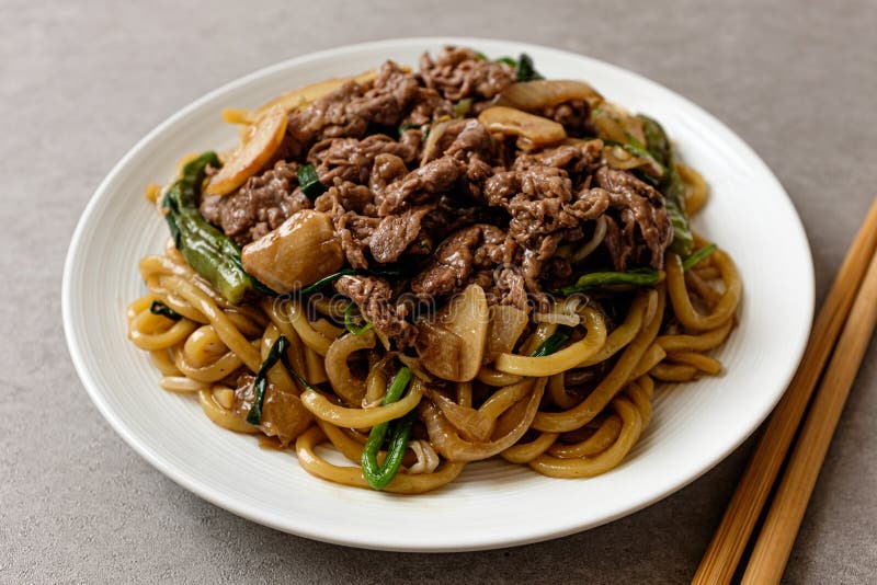 Chinese Stir-fry with Beef Brisket Point and Mung Bean Sprouts Stock