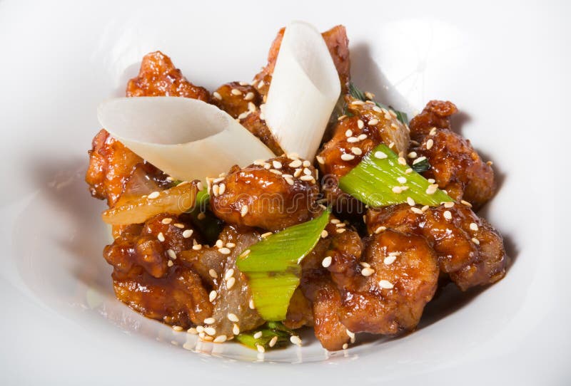 Chinese fried pork meat stock photo. Image of china, plate 74539562