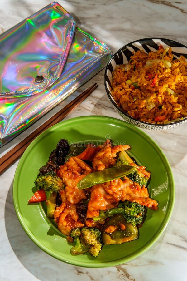 Chinese Garlic Chicken Fried Rice Stock Image Image of sauce, pork