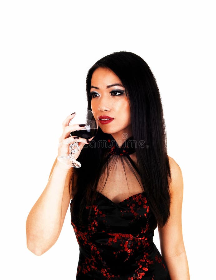 Chinese girl drinking wine.