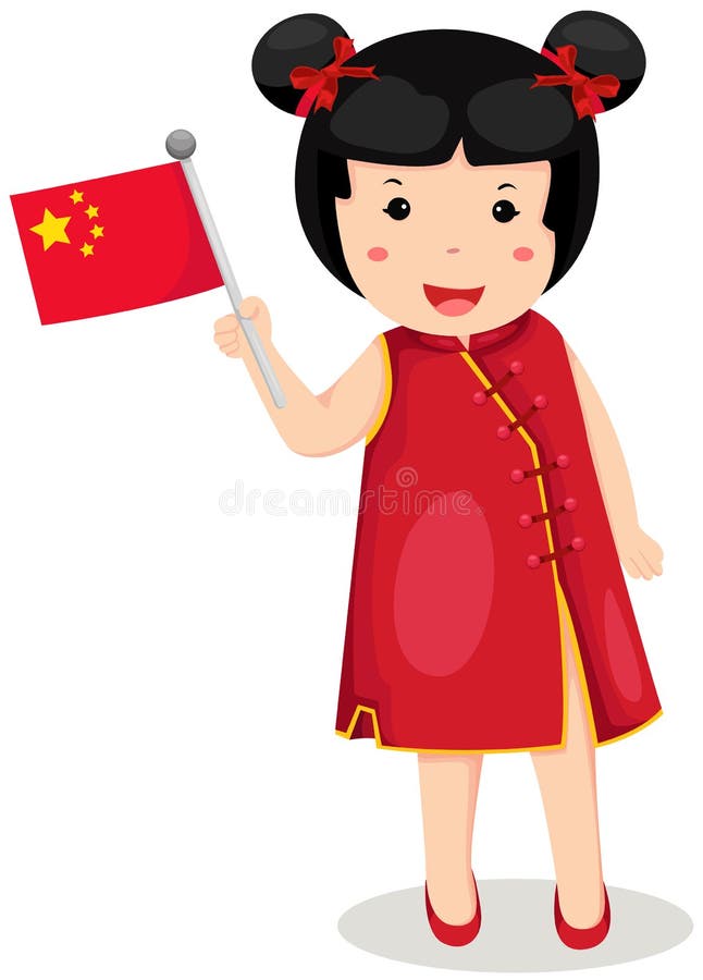 Chinese girl holding flag royalty free illustration Chinese girl holding flag royalty free illustration