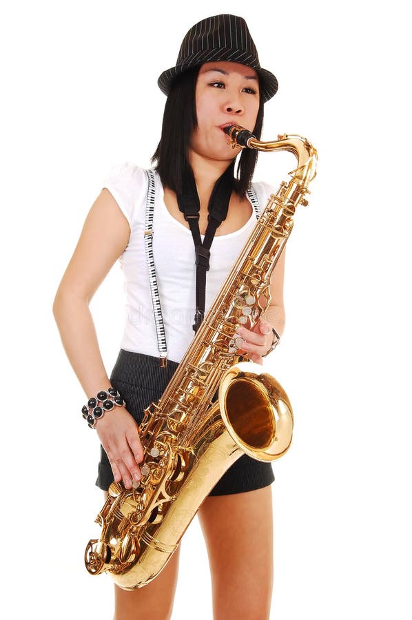 Chinese girl playing the saxophone.