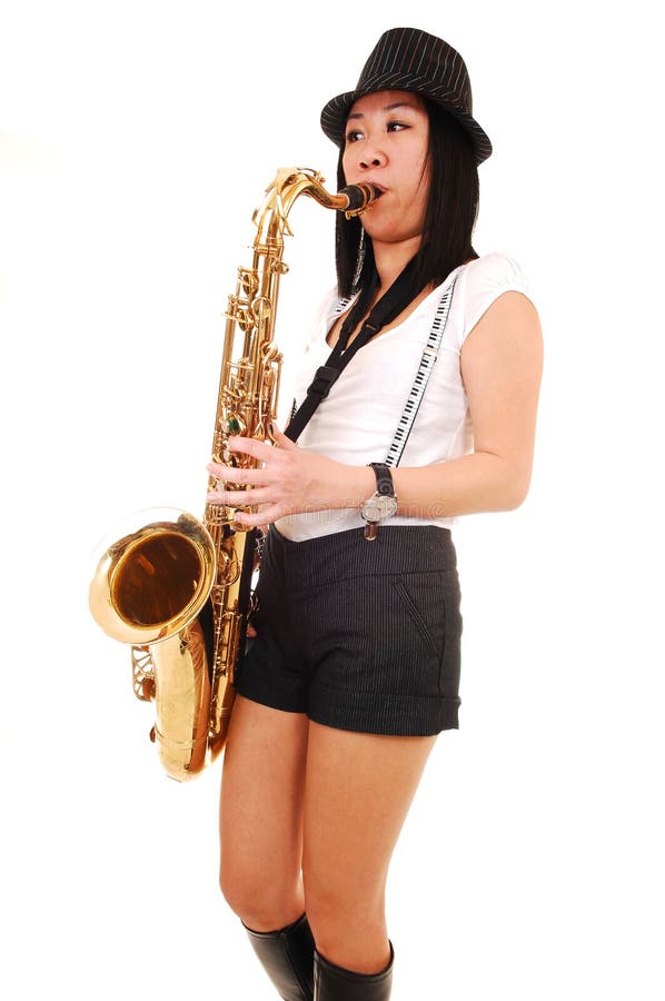 Chinese girl playing the saxophone.