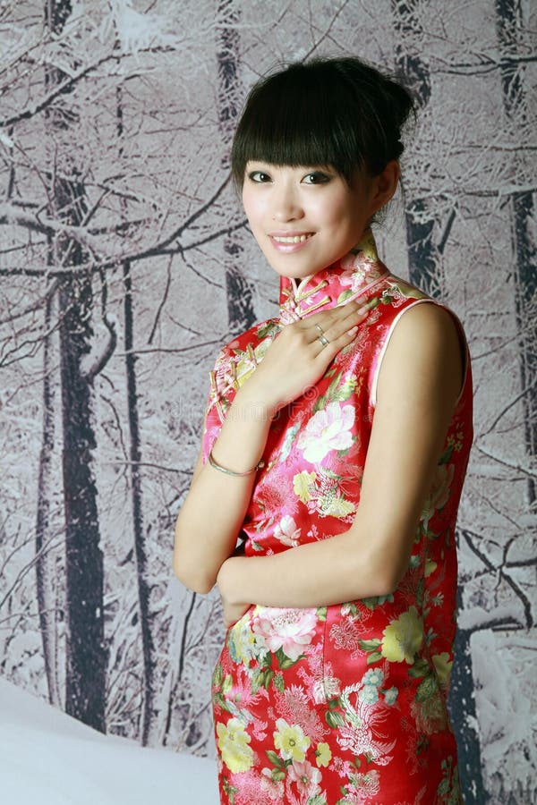 Chinese girl in the snow scenes