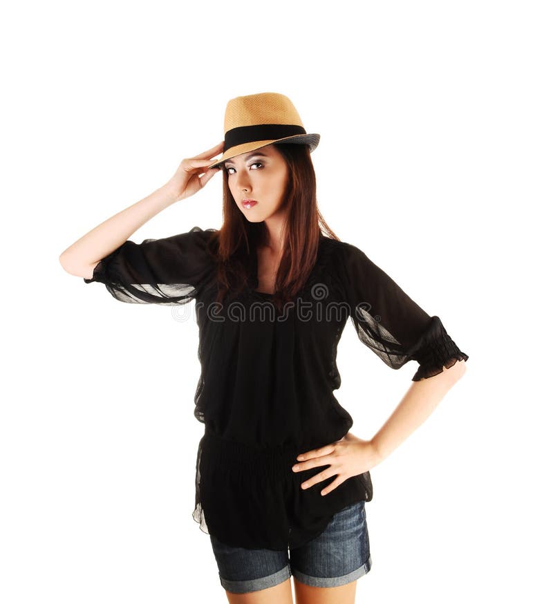 Chinese girl with straw hat.