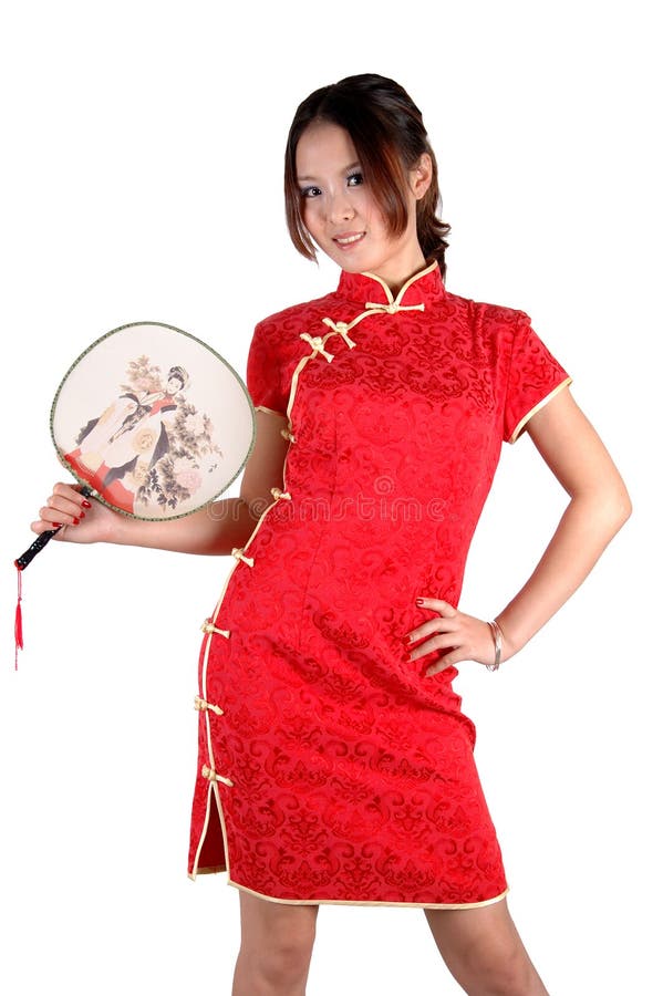 Chinese girl in traditonal dress with fan