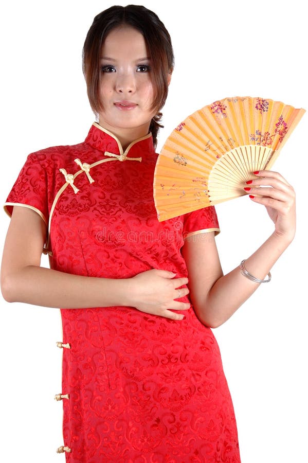 Chinese girl in traditonal dress with fan