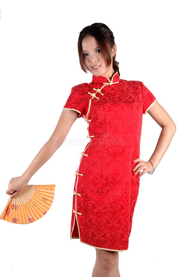 Chinese girl in traditonal dress with fan