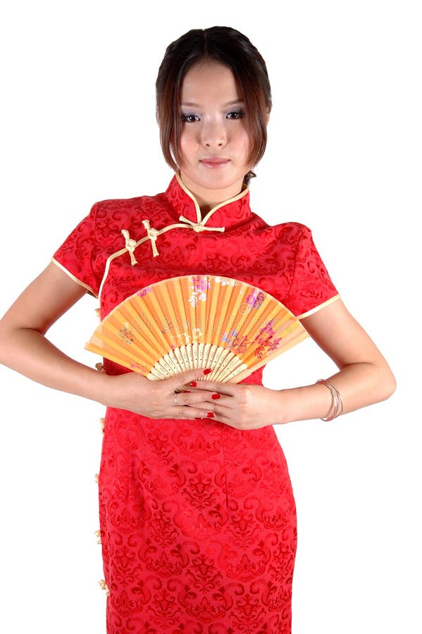 Chinese girl in traditonal dress with fan