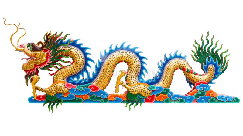 Chinese golden dragon statue isolate on white background.