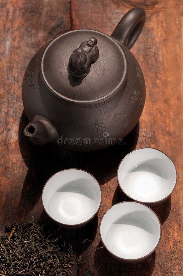 Chinese Green Tea Clay Pot and Cups Stock Image Image of isolated