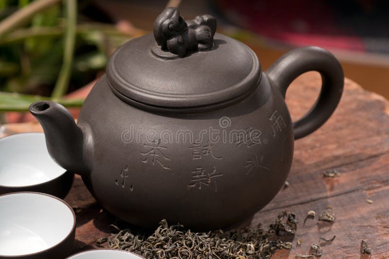 Chinese Green Tea Clay Pot and Cups Stock Image Image of isolated