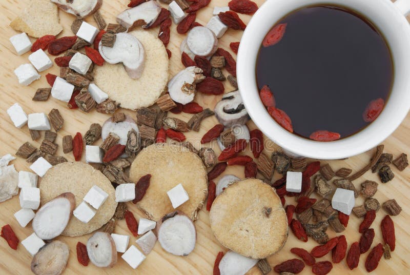 Chinese Herbs Blends and Herb Tea on Wood Stock Image Image of mixed