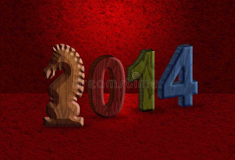 2014 Chinese Horse 3D Wood Block Red Background