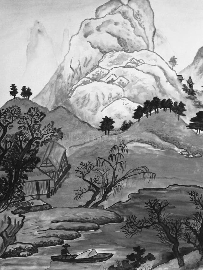 Chinese landscape, painting royalty free illustration Chinese landscape, painting royalty free illustration