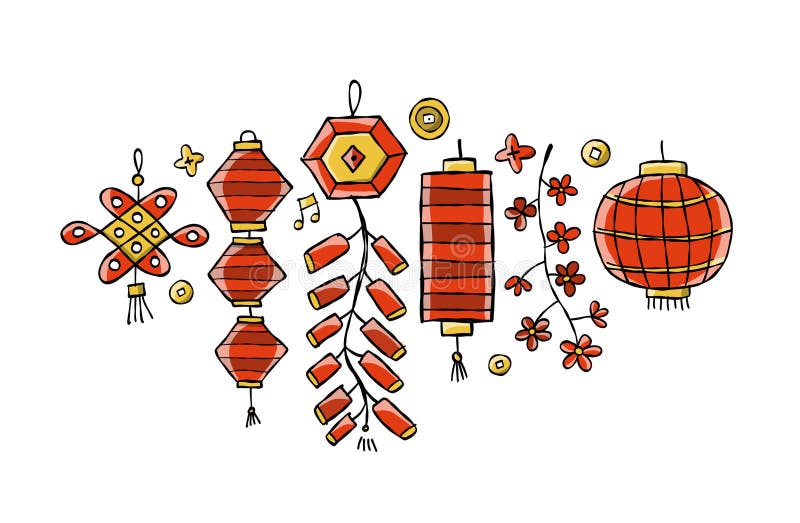 Chinese lanterns. Japanese asian new year red lamps festival. China town traditional decor element royalty free illustration