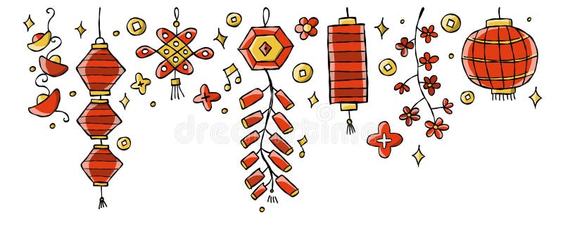 Chinese lanterns. Japanese asian new year red lamps festival. China town traditional decor element stock illustration