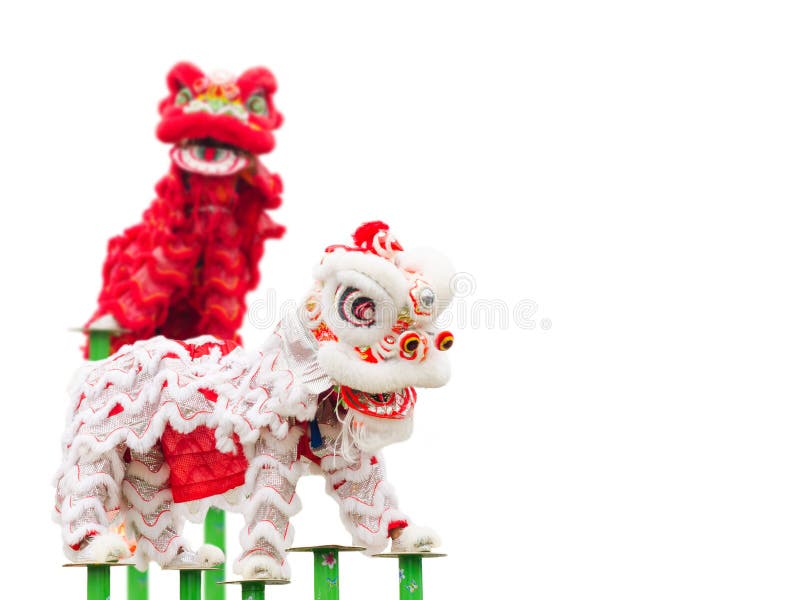 Chinese lion costume dance .