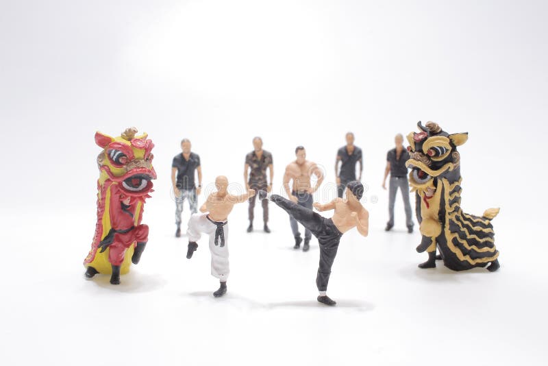 A Chinese Lion Dance Withe the Martial Figure Stock Image Image of