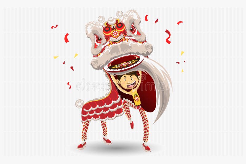 An Illustration Of Chinese Lion Dancing. Useful As Icon, Illustration And Background For Chinese New Year Theme.