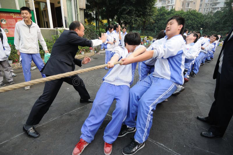 Chinese middle school Tug of war competition royalty free stock image