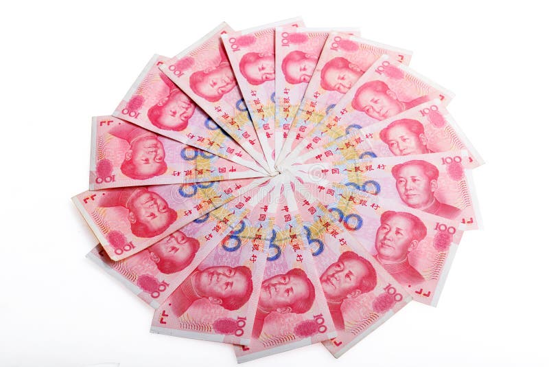 Chinese money rmb banknotes in round shape on white background, China