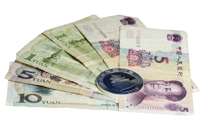 Chinese money yuans on a white background