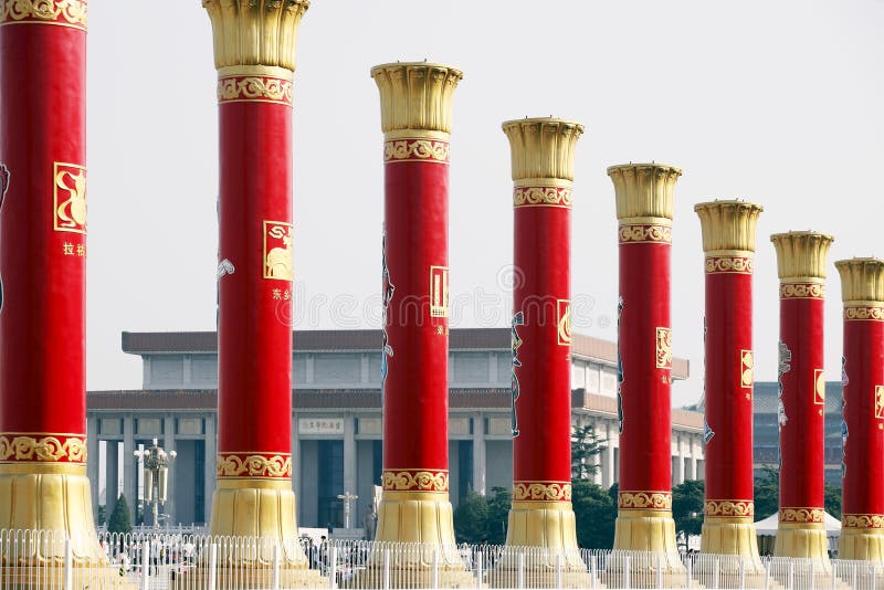 It is the 60th anniversary of the founding of The People's Republic of China on October 1. Chinese Government will hold the large-scale military review and a grand carnival on October 1. Here is erected 56 national column on Tiananmen Square, it represents 56 nationalities in China.It is a symbol of national unity. Mao Zedong was the founder of The People's Republic of China. Here is the national columns in front of the Chairman Mao Memorial Hall. It is the 60th anniversary of the founding of The People's Republic of China on October 1. Chinese Government will hold the large-scale military review and a grand carnival on October 1. Here is erected 56 national column on Tiananmen Square, it represents 56 nationalities in China.It is a symbol of national unity. Mao Zedong was the founder of The People's Republic of China. Here is the national columns in front of the Chairman Mao Memorial Hall.