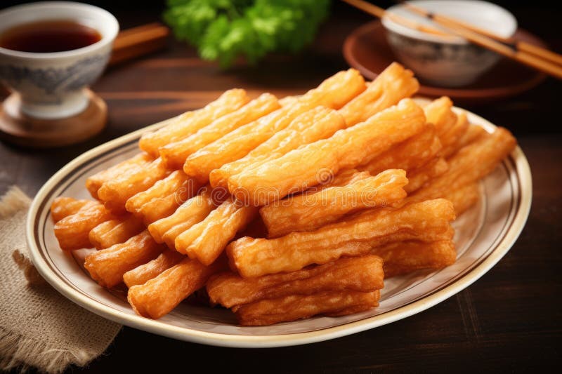 Chinese National Dish Youtiao on a Plate Stock Photo Image of culture