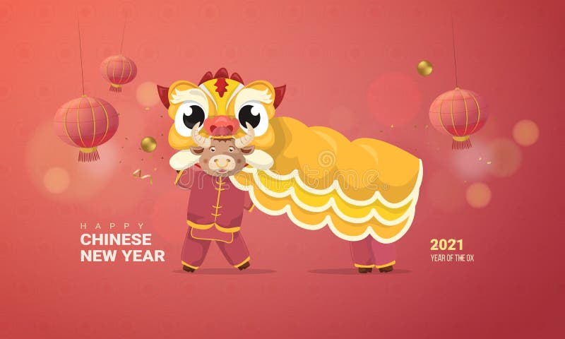 Flat illustration of Barongsai or lion dance for celebrate Chinese lunar new year 2021 greeting card. Flat illustration of Barongsai or lion dance for celebrate Chinese lunar new year 2021 greeting card