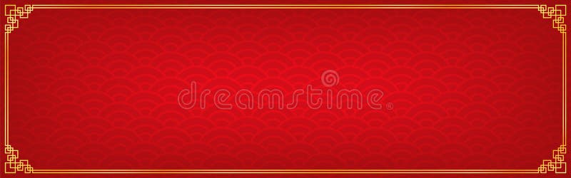 Red chinese circle wave abstract banner with golden border