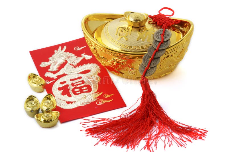 Chinese New Year Gift Bag and Gold Inpgot Ornament Stock Photo Image of traditional, tradition