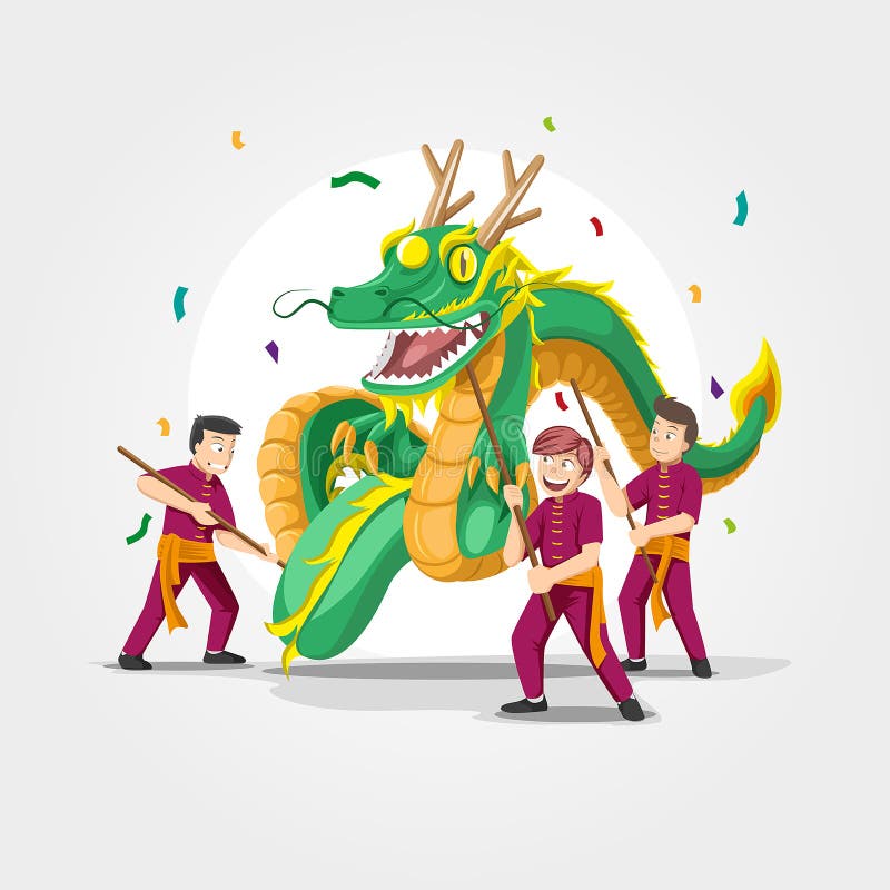 Chinese New Year Dragon Dance vector illustration