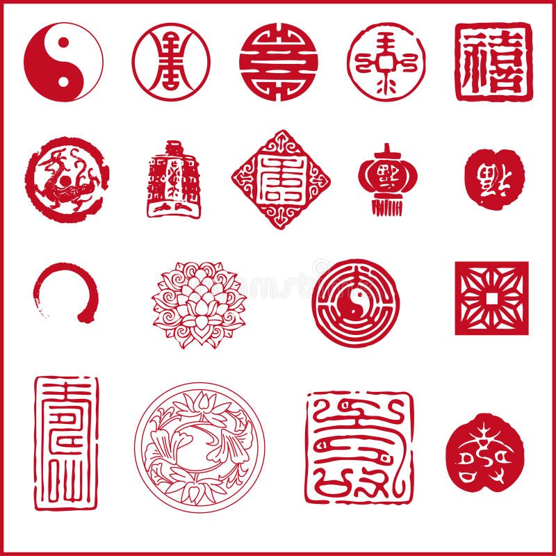 Chinese new year red symbols and icons collection Vector Image