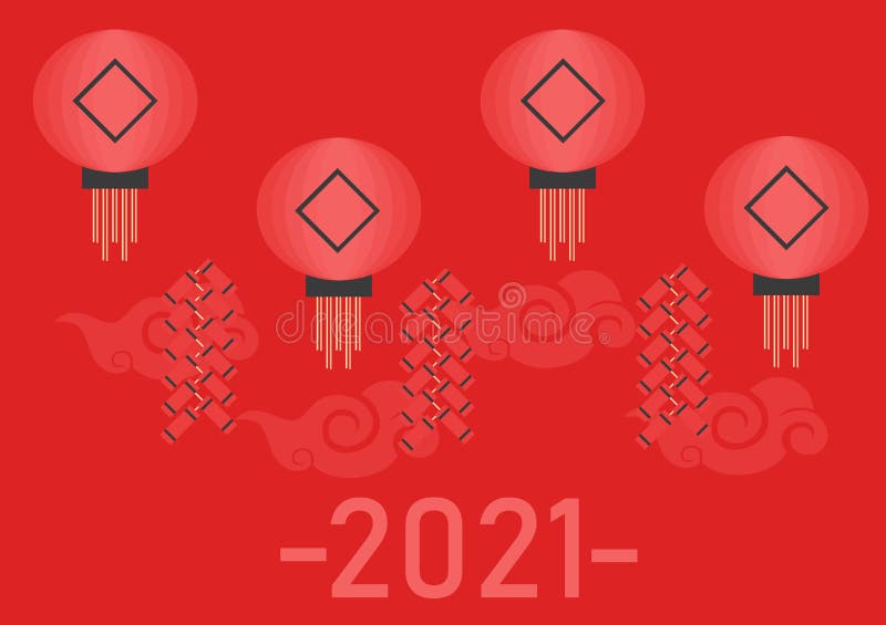 Chinese New Year 2021, with Lanterns and Firecrackers Stock Vector ...