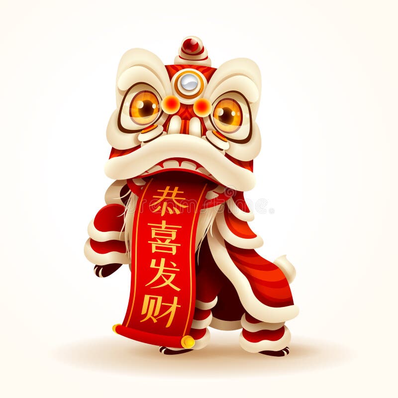 Chinese New Year Lion Dance with scroll