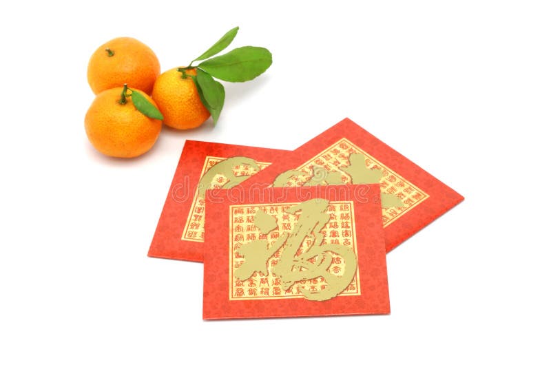 Chinese New Year mandarin oranges and red packets