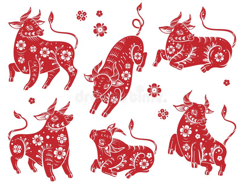 Chinese New Year 2021 Ox. Red Paper Cut Buffalo with Floral Asian Pattern.  Bull Traditional Orient Zodiac Fortune Symbol Stock Vector - Illustration  of lunar, gift: 193882835