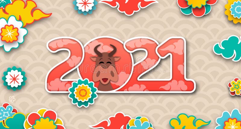 Chinese New Year 2021 with Ox, Zodiac Symbol, Floral Artwork
