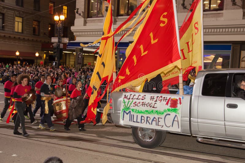 Chinese New Year Parade in Chinatown. SAN FRANCISCO - FEBRUARY 23: Chinese New Year Parade in Chinatown on February 23, 2013 in San Francisco, California. Over royalty free stock photography Chinese New Year Parade in Chinatown. SAN FRANCISCO - FEBRUARY 23: Chinese New Year Parade in Chinatown on February 23, 2013 in San Francisco, California. Over royalty free stock photography