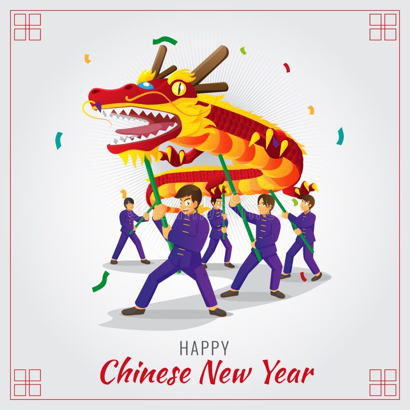 Chinese new year red dragon dance vector illustration