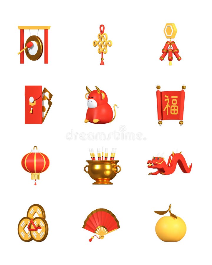 Chinese New Year - set of colorful 3d icons