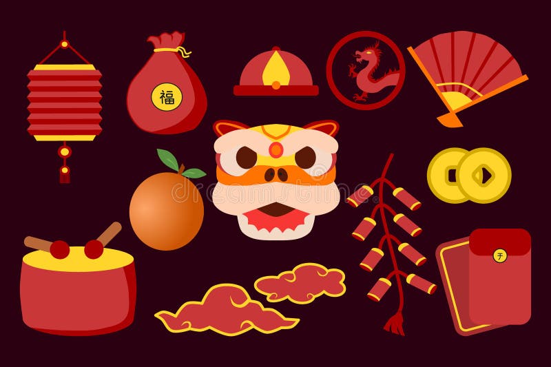 Chinese new year stickers collection. Vector illustration.