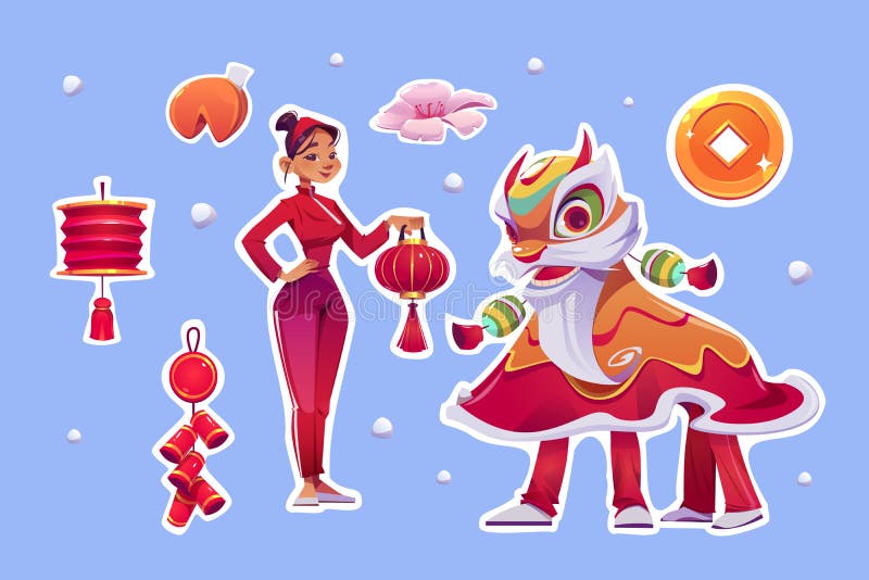 Chinese New Year stickers, symbols of China set